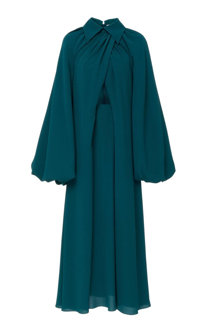 Emilia Wickstead Leonie Crepe Peasant Sleeve Midi Dress