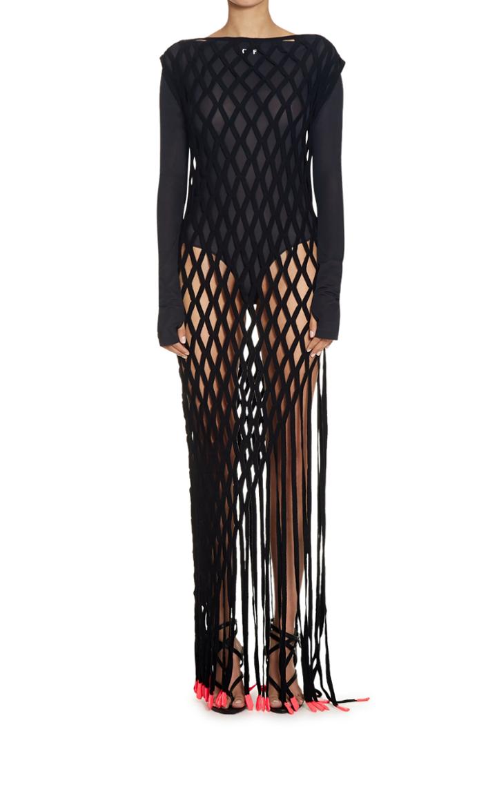 Moda Operandi Off-white C/o Virgil Abloh Rete Open-hole Fringe Maxi Dress Size: 36