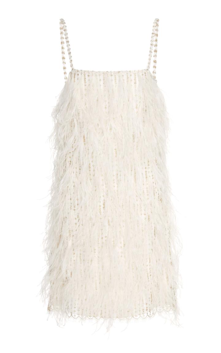 Monique Lhuillier Ostrich Feather-trim Shift Dress