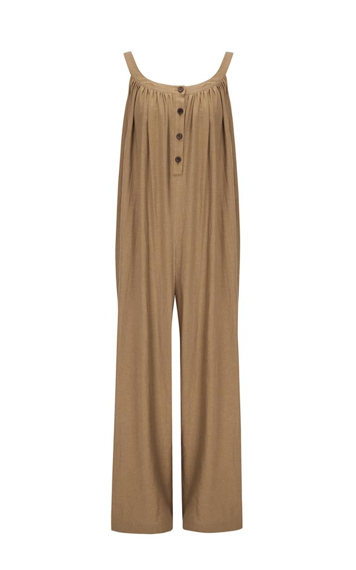 Moda Operandi Missing You Already Shirred Linen-blend Jumpsuit