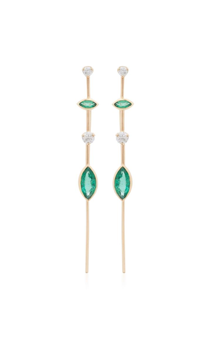 Zo Chicco Mixed Gemfields Emerald And Diamond Wire Earrings