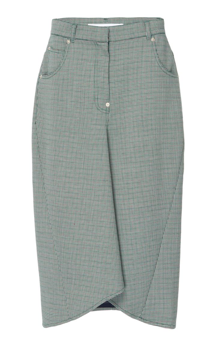 Pushbutton Check H-line Wool Skirt
