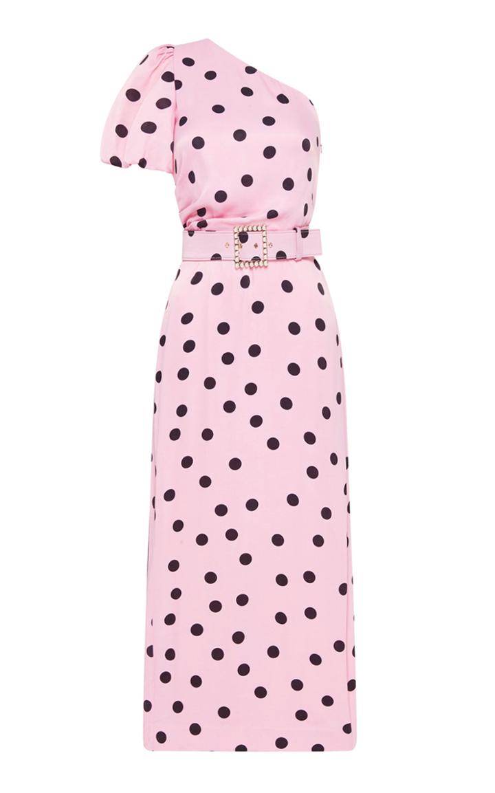 Moda Operandi Rebecca Vallance Mattel Belted Polka-dot Crepe One-shoulder Midi Dress