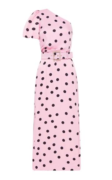 Moda Operandi Rebecca Vallance Mattel Belted Polka-dot Crepe One-shoulder Midi Dress