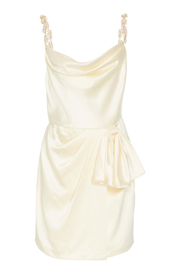 Moda Operandi Markarian Rosetta Ivory Satin Mini Wrap Skirt Dress With Exaggerated B