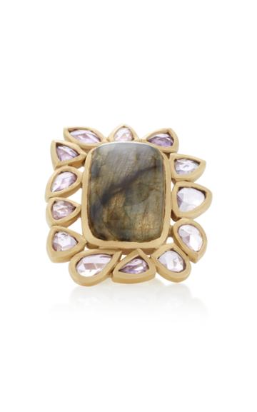 Lfrank One-of-a-kind Labradorite And Pink Sapphire Frame Ring