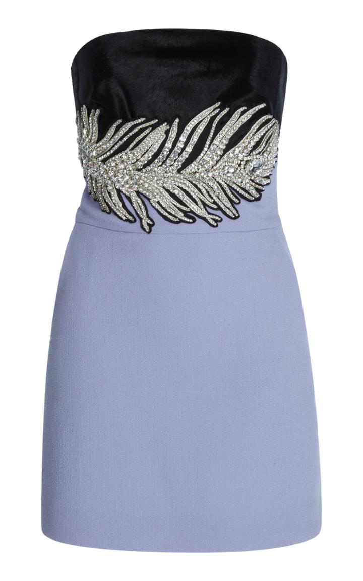 David Koma Crystal And Feather Embroidered Strapless Dress