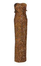 Zac Posen Leopard-print Jacquard Strapless Gown