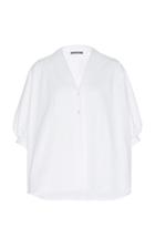Zac Posen Cotton-blend Top With Puffed Sleeves