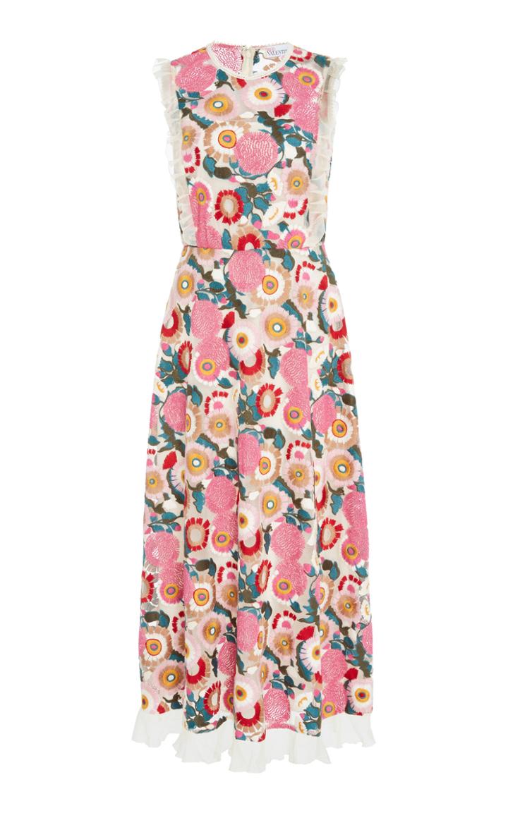 Red Valentino Floral-embroidered Tulle Midi Dress
