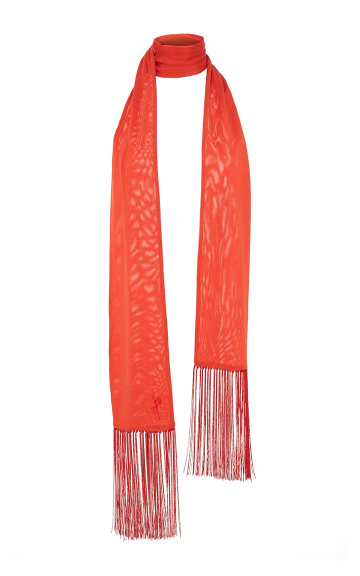 Alexander Wang Red Embroidered Fringe Silk Scarf