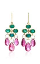 Mallary Marks Trapeze 18k Gold Emerald And Rubellite Briolette Earrings