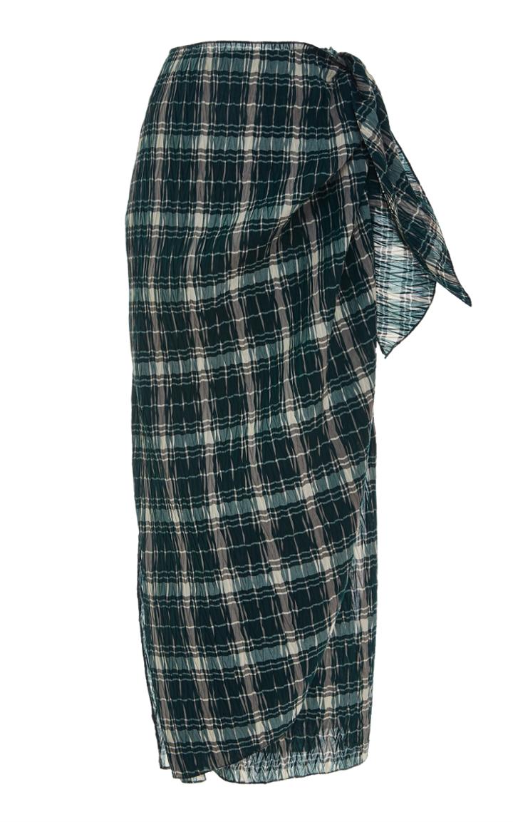 Tome Pleated Cotton Plaid Sarong Skirt