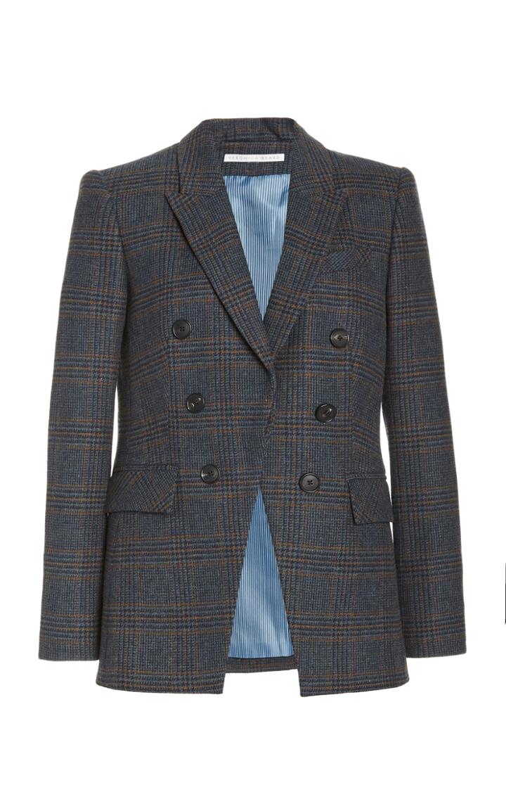 Moda Operandi Veronica Beard Yareli Plaid Wool Double-breasted Blazer