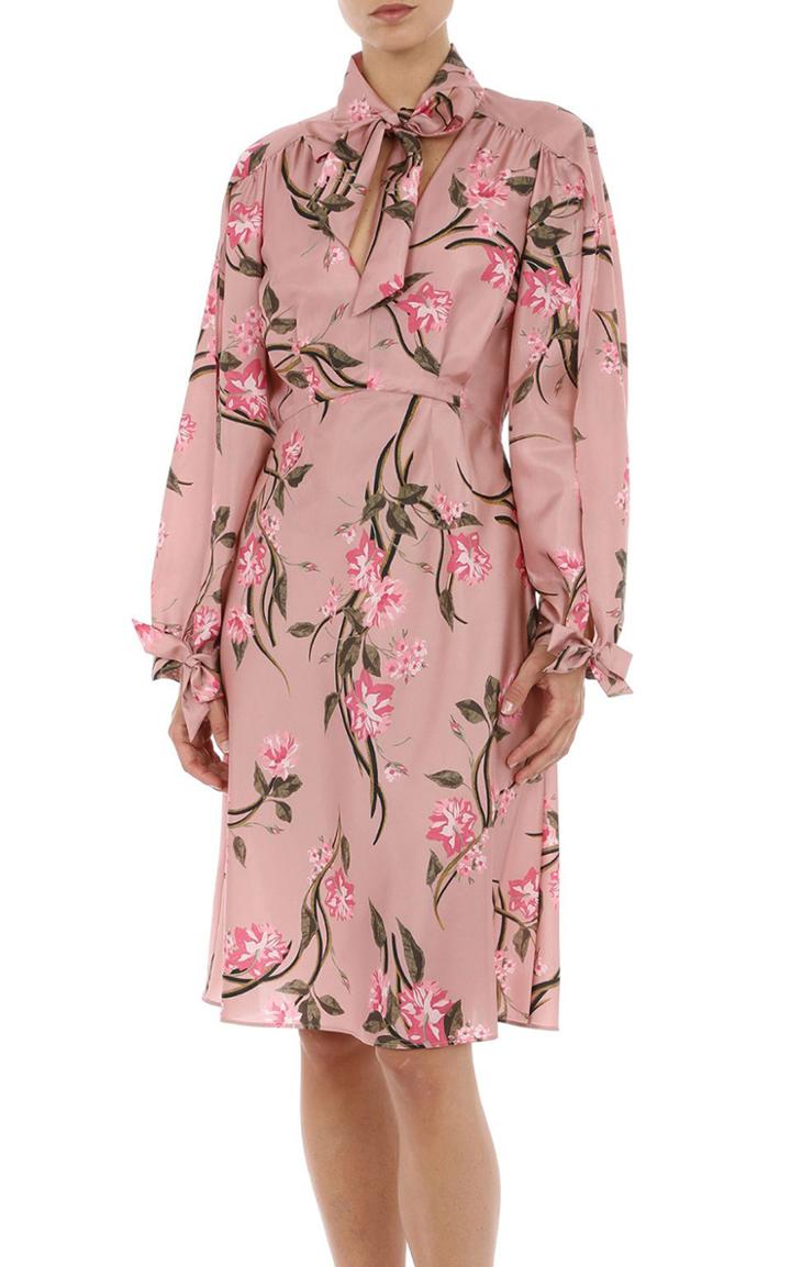 Moda Operandi Alberta Ferretti Floral Silk Habotai Tie-neck Midi Dress