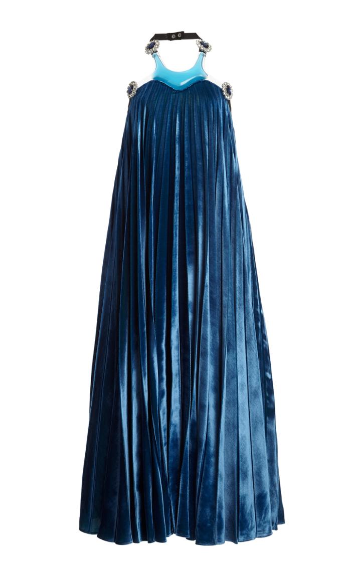 Moda Operandi Christopher Kane Crystal Harness Pleated Velvet Dress