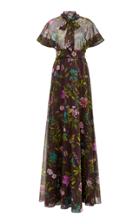 Lela Rose Pussy Bow Ruffle Neck Gown