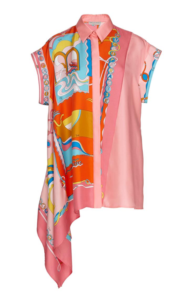 Emilio Pucci Asymmetric Silk Short Sleeve Shirt