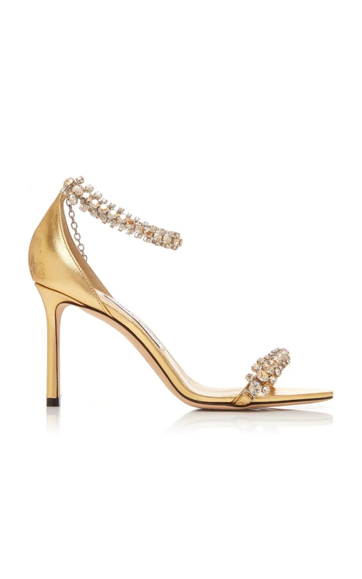 Jimmy Choo Shiloh Crystal-embellished Metallic Leather Sandals