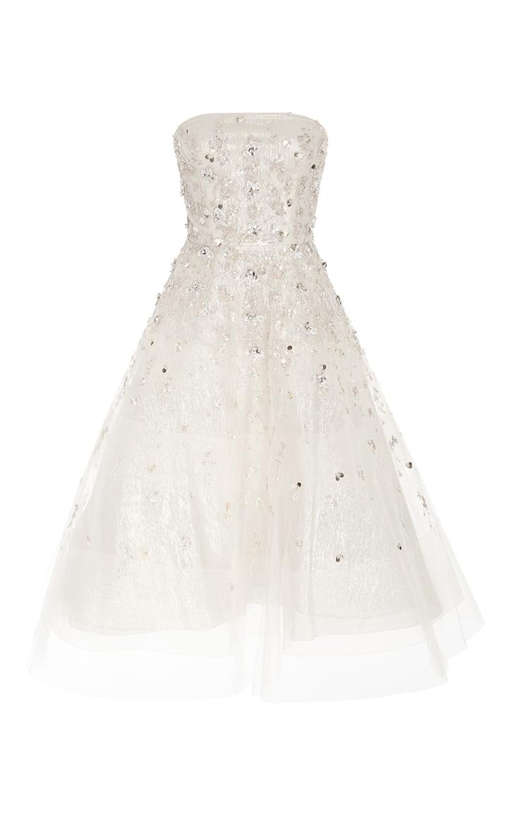 Oscar De La Renta Strapless Lam And Sequin Cocktail Dress