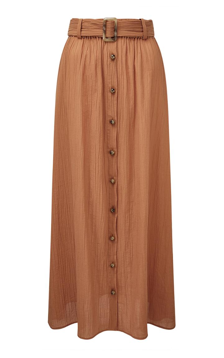 Lisa Marie Fernandez Belted Plisse Cotton Maxi Skirt