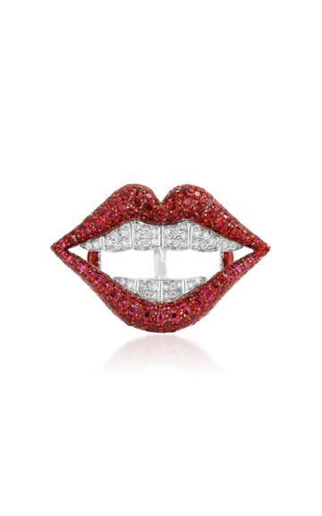 Aisha Baker Lip Lock Twinke 18k White Gold, Diamond And Ruby Ring