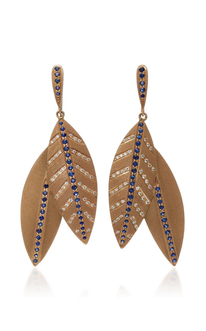Madhuri Parson Peacock Feather Sapphire And Diamond Earrings