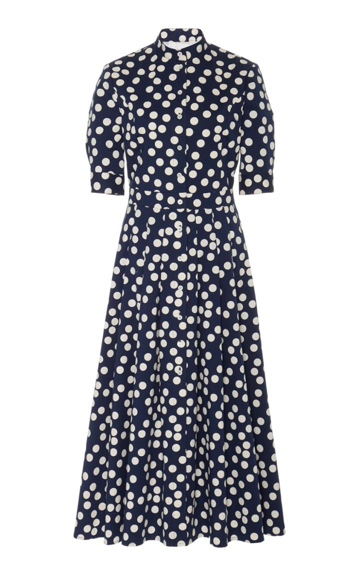 Carolina Herrera Polka-dot High-neck Cotton-blend Dress