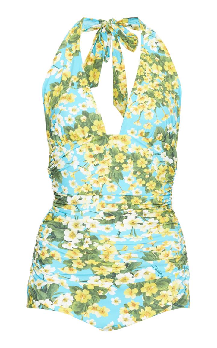 Dolce & Gabbana Floral-print Plunge One-piece Swimsuit