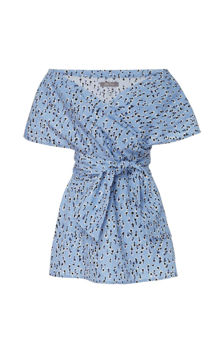 Lela Rose Cape-effect Printed Cotton Top