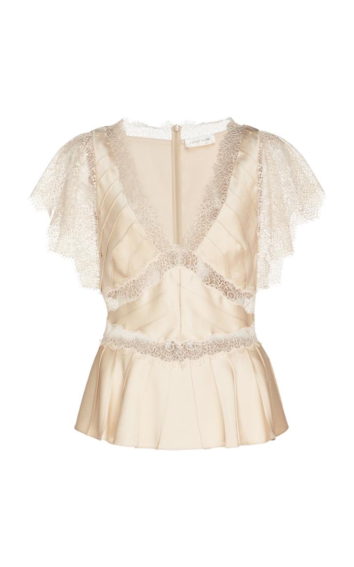 Moda Operandi Zuhair Murad Chantilly-detail Peplum Silk Blouse Size: 36