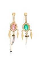 Aron & Hirsch Hamar Asymmetric 18k Gold Multi-stone Earrings
