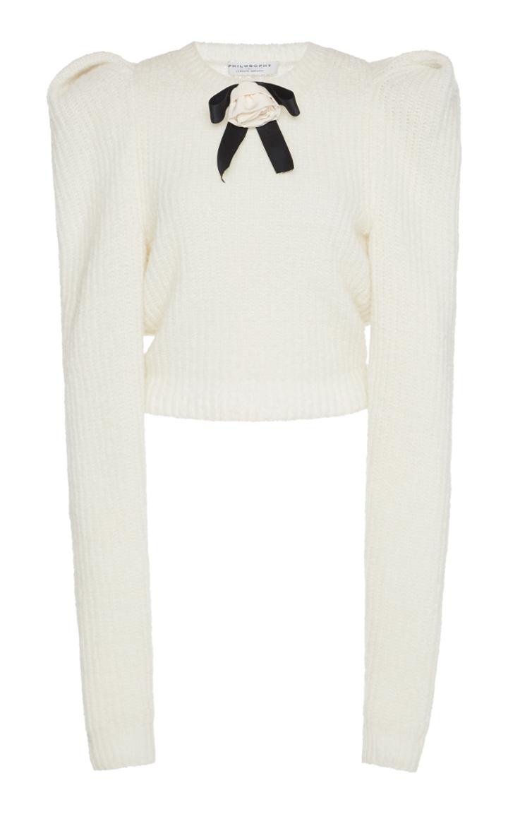 Philosophy Di Lorenzo Serafini Floral-appliqud Bow-embellished Cable-knit Sweater