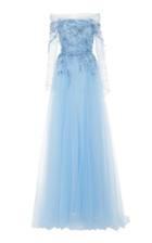 Pamella Roland Cold-shoulder Sequin-embroidered Tulle Dress