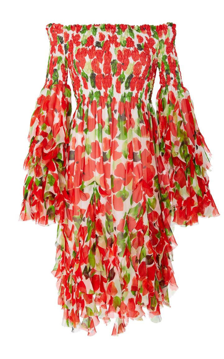Caroline Constas Alessandra Printed Off The Shoulder Ruched Dress