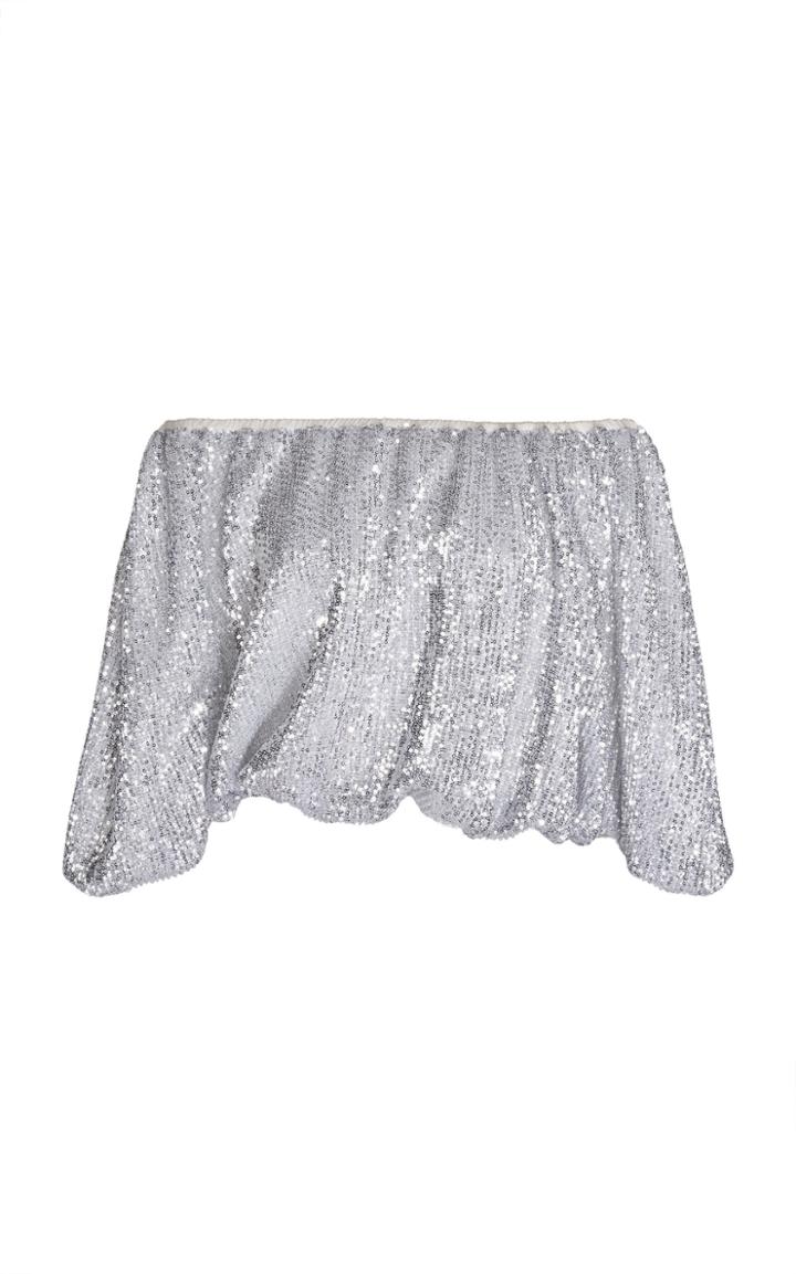 Huishan Zhang Jade Sequin Embroidered Cropped Blouse
