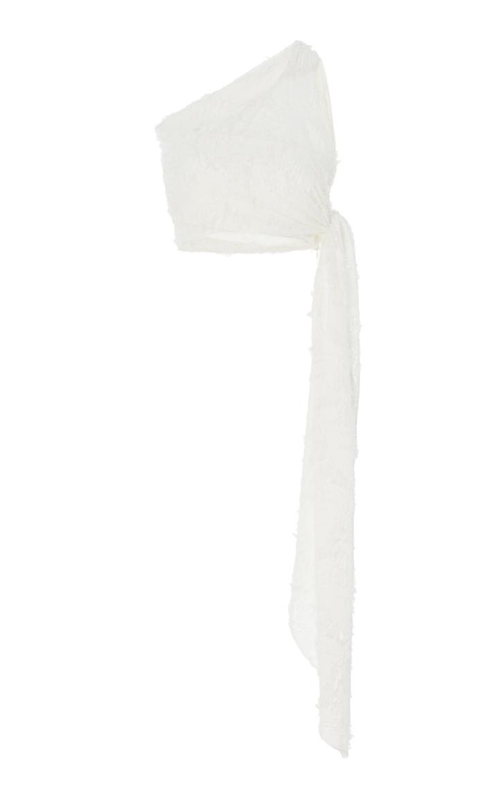 Cult Gaia Krystle Flocked Georgette One-shoulder Top