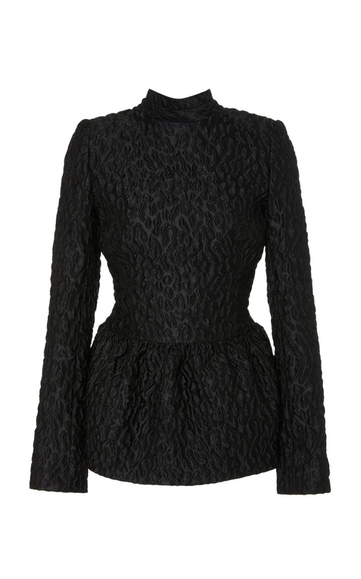 Brandon Maxwell Leopard Cloqu Peplum Top