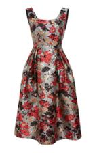 Anna Sui Scattered Flowers Metallic Brocade Fit & Flare Dress