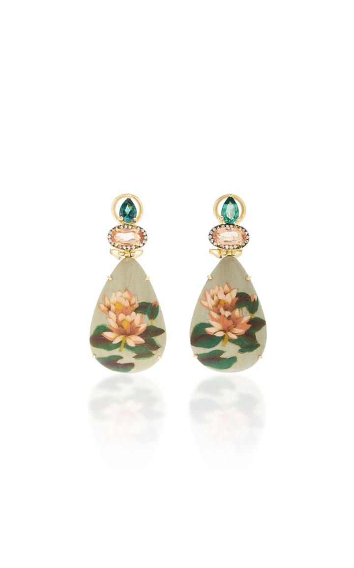 Silvia Furmanovich Marquetry Pink Lotus Drop Earrings