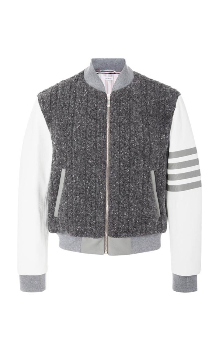 Thom Browne Cable-knit Wool-blend Bomber Jacket