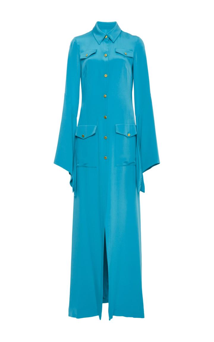 Christian Siriano Gold Button Long Sleeve Shirtdress
