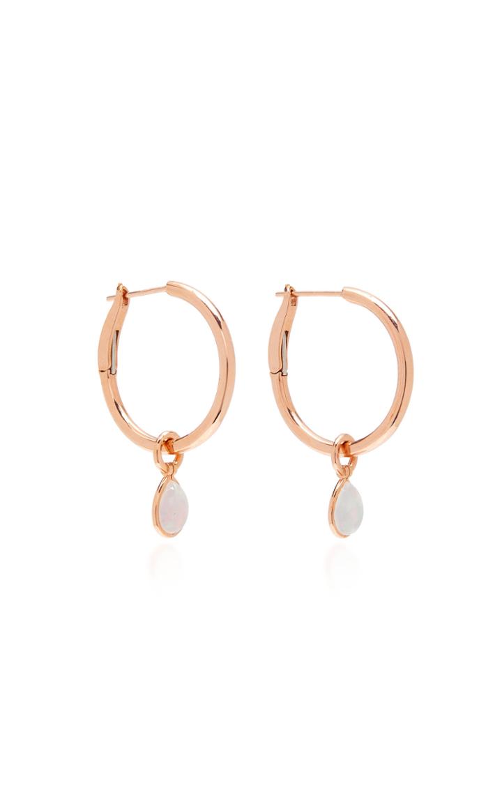 Nina Runsdorf M'o Exclusive: Small Rose Gold Hoops With Mini Opal Flip Charm