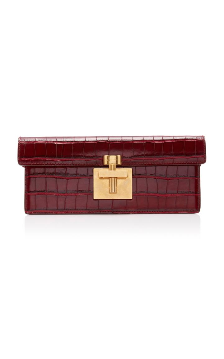 Oscar De La Renta Alibi Croc-embossed Leather Clutch
