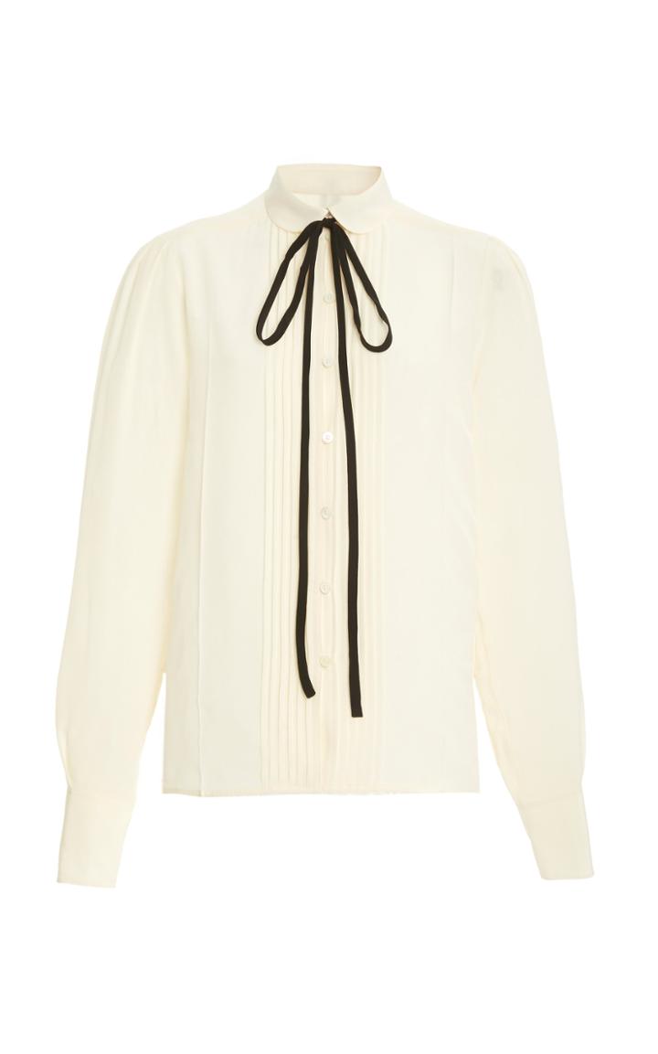 Moda Operandi Victoria Beckham Tie-neck Pleated Silk Top