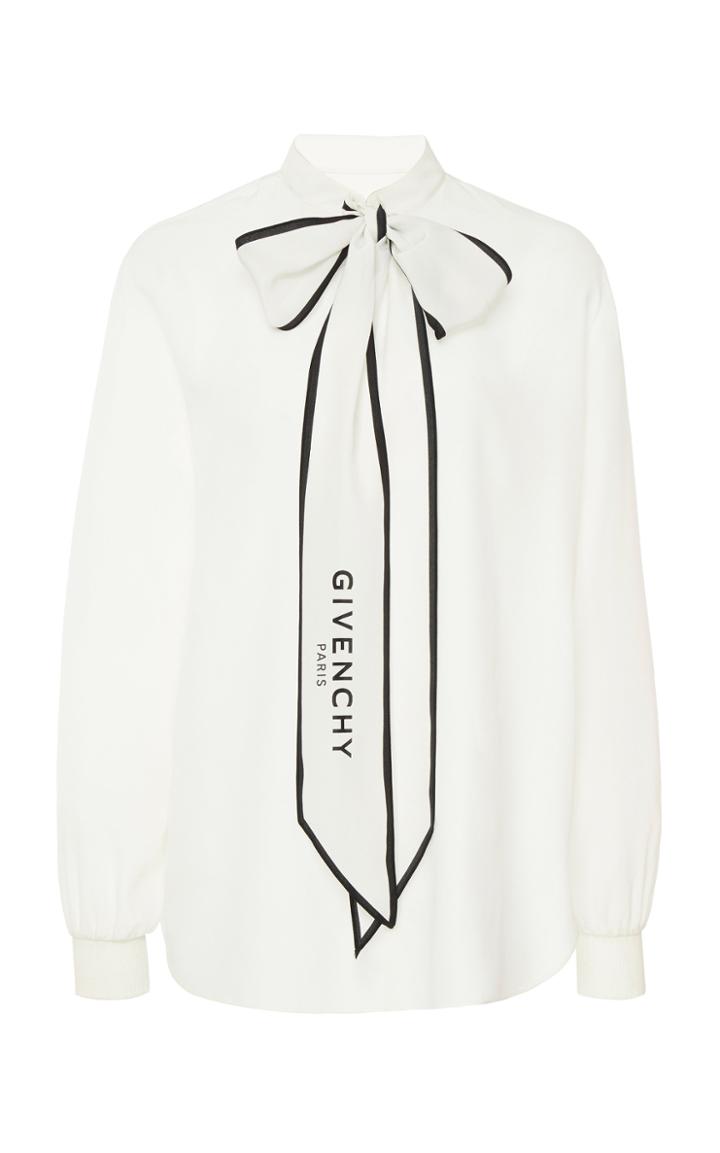 Givenchy Pussy-bow Two-tone Silk Shirt