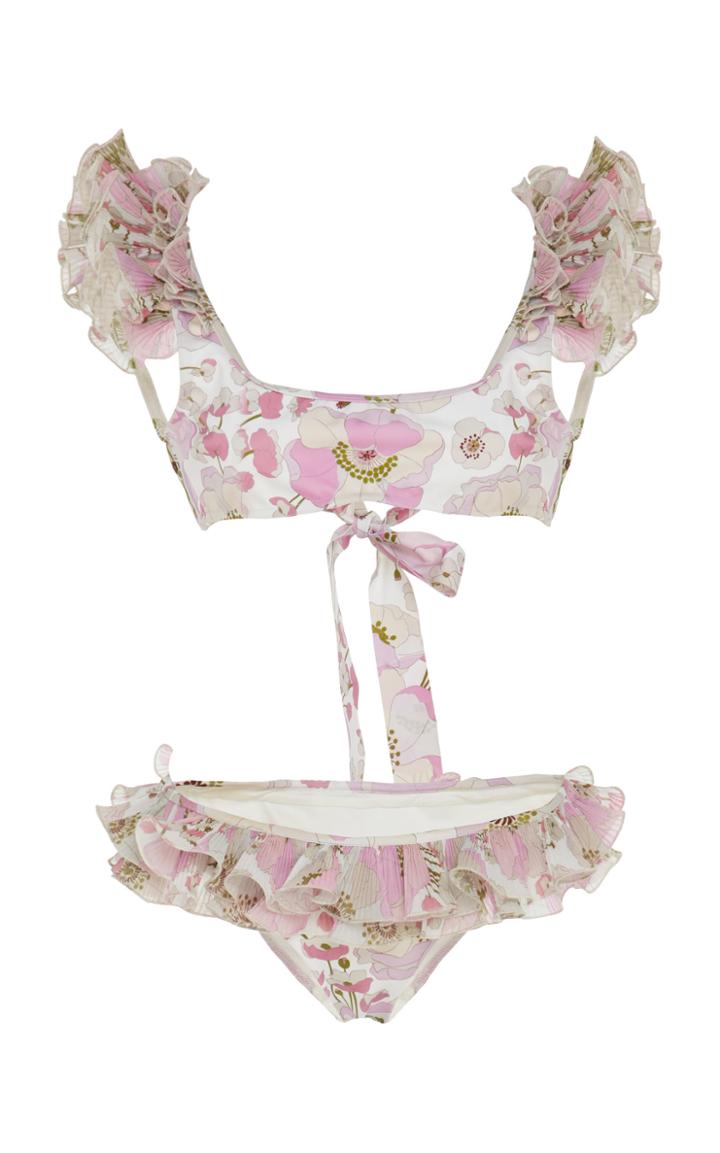 Zimmermann Ruffled Floral-print Silk Bikini