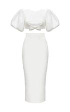 Moda Operandi Rasario Puff-sleeve Bow-embellished Jacquard Top And Jacquard Midi Ski