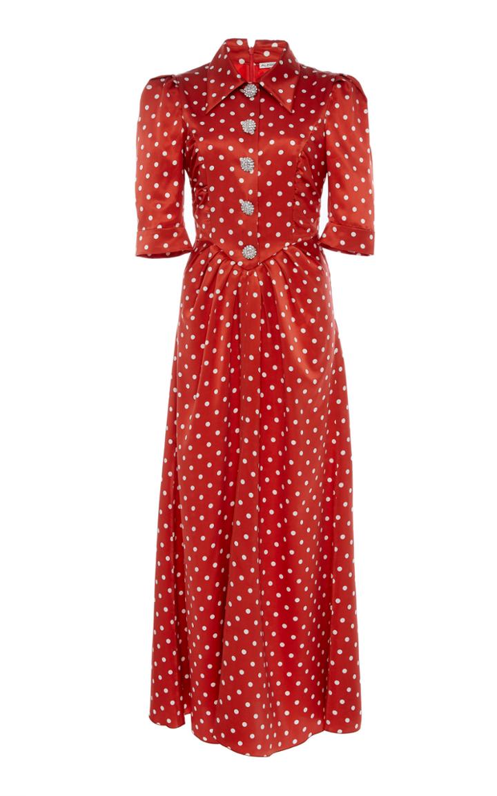 Alessandra Rich Polka Dot Silk Satin Short Sleeve Dress