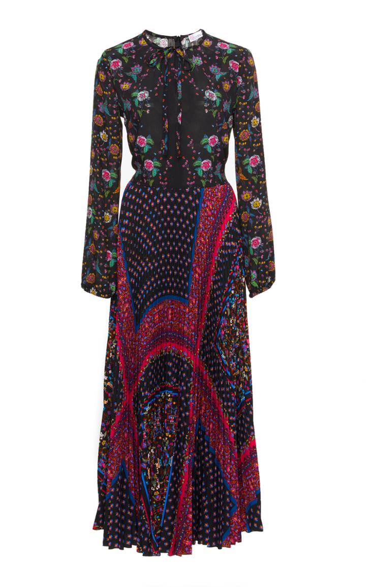 Red Valentino Pleated Floral-print Chiffon Dress